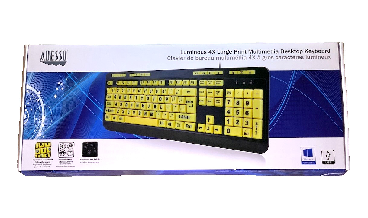 ADESSO EasyTouch 132 Luminous 4X Large Print Multimedia Desktop KEYBOARD