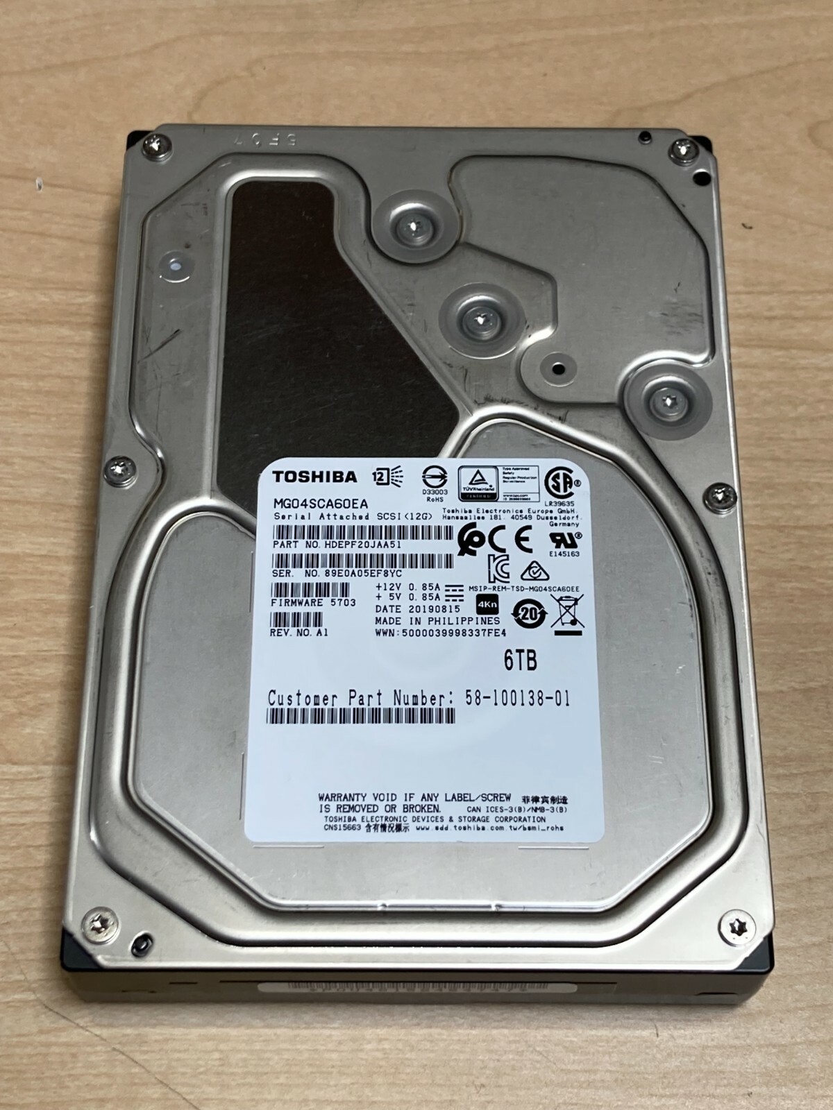 TOSHIBA 6TB SAS 12G SAS 3.5" 4kn 128MB  MG04SCA60EA HARD DRIVE SERVER