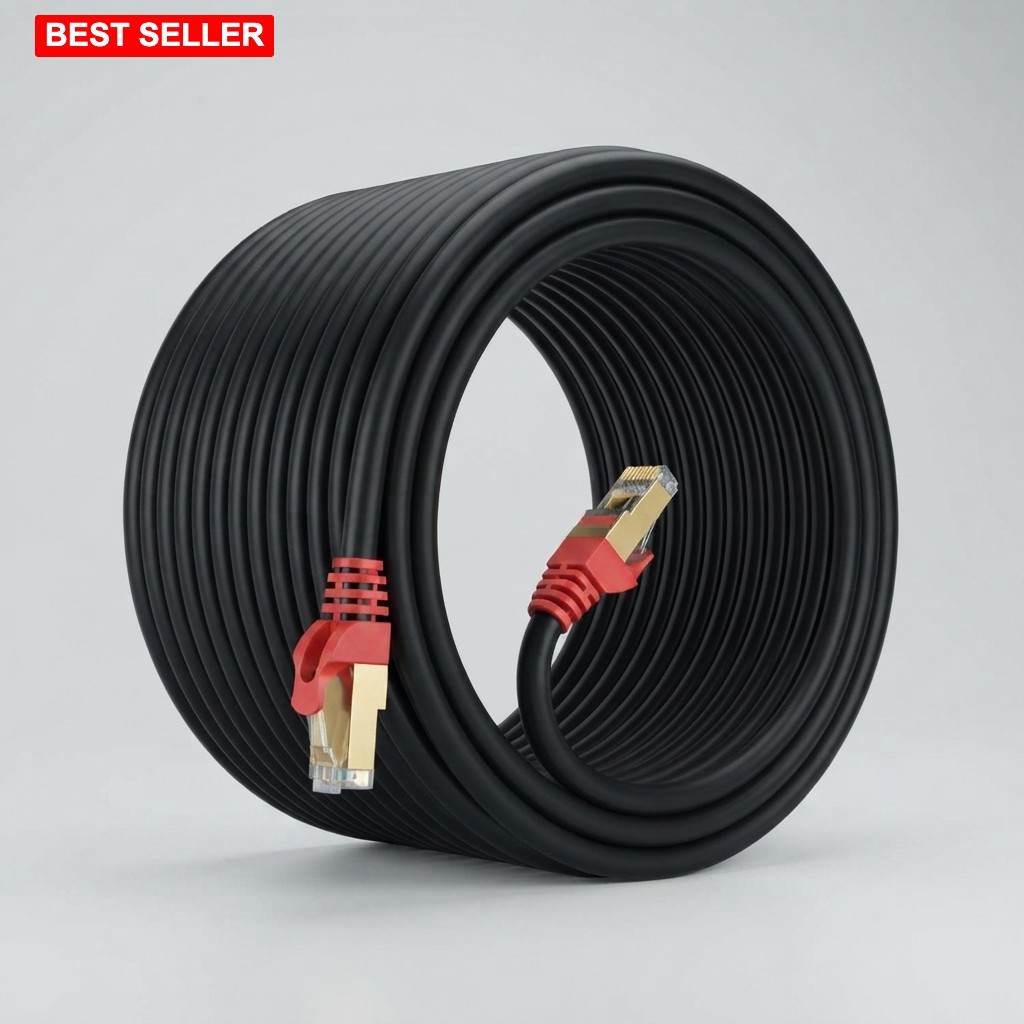 Cat7 Ethernet Cable 250 Ft Outdoor Direct Burial Black Shielded Network Wire