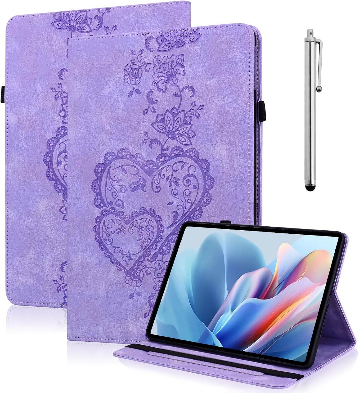 Embossed PU Leather Stand Cover for Samsung Galaxy Tab A11/A9 Plus 11" - Purple