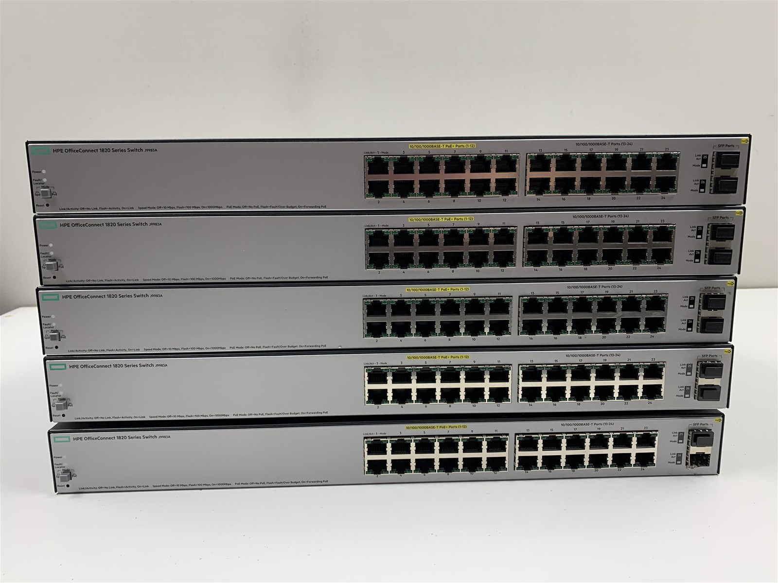 Lot of 5 HPE OfficeConnect 1820-24G Switch J9983A Managed Gigabit PoE+