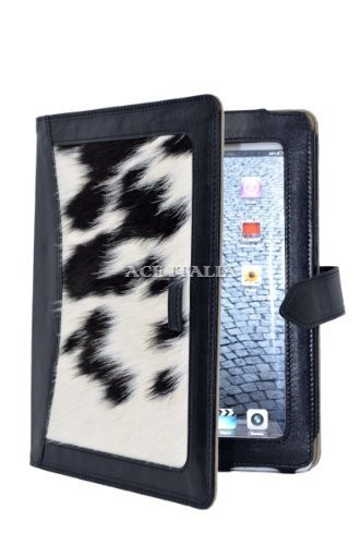 iPAD 2 3 & 4 Black Cow Skin Fur Luxury Real Genuine Leather Cover Case Stand