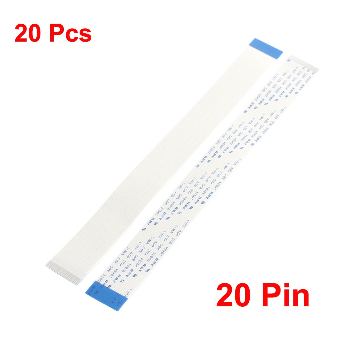 B Type 20Pcs 1.0mm Pitch 20 Pin AWM 20624 80C 60V VW-1 FFC 200mm