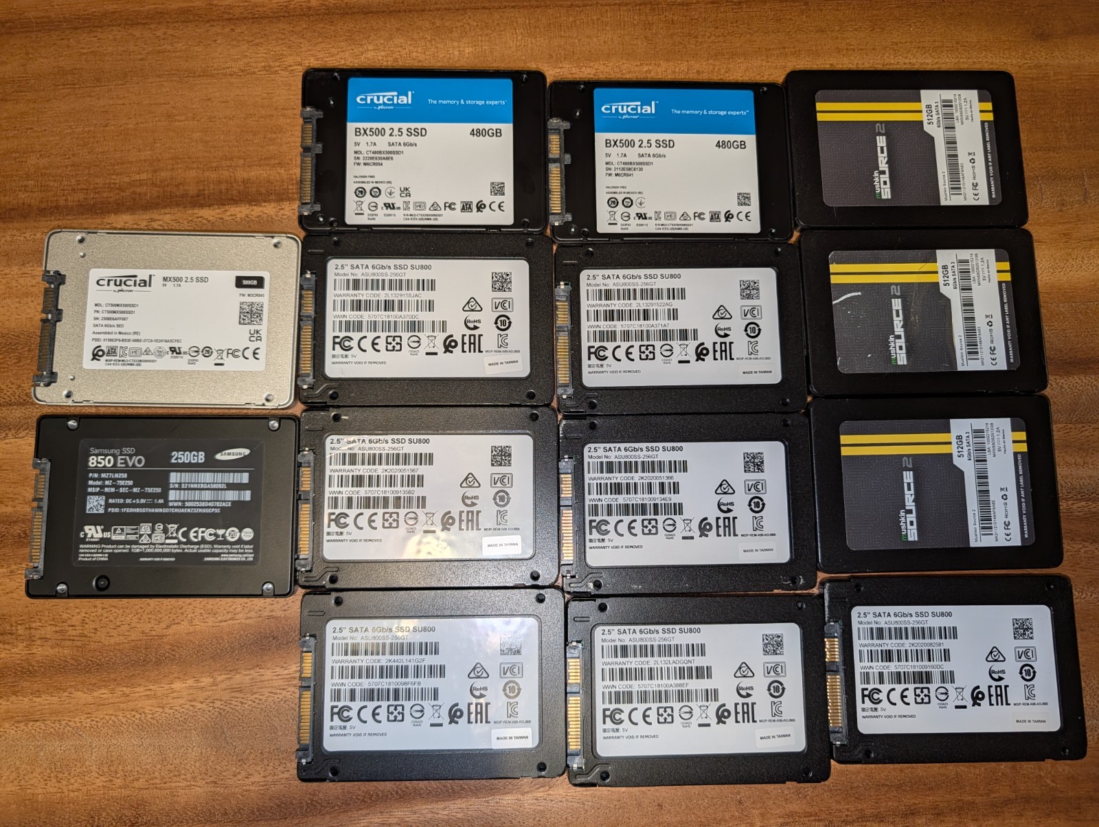 Lot of*14 Mixed brands 250GB-512GB 2.5" SATA SSD Drives - CRUCIAL-ADATA-MUSHKIN