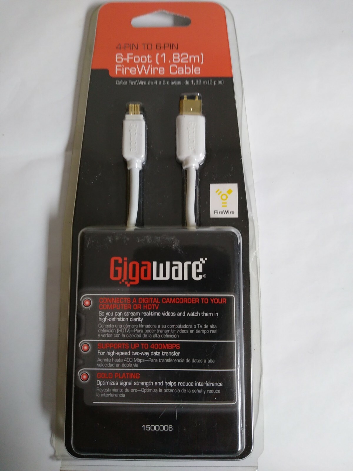 RadioShack GigaWare 4-Pin to 6-Pin 6-Foot FireWire Cable No. 1500006