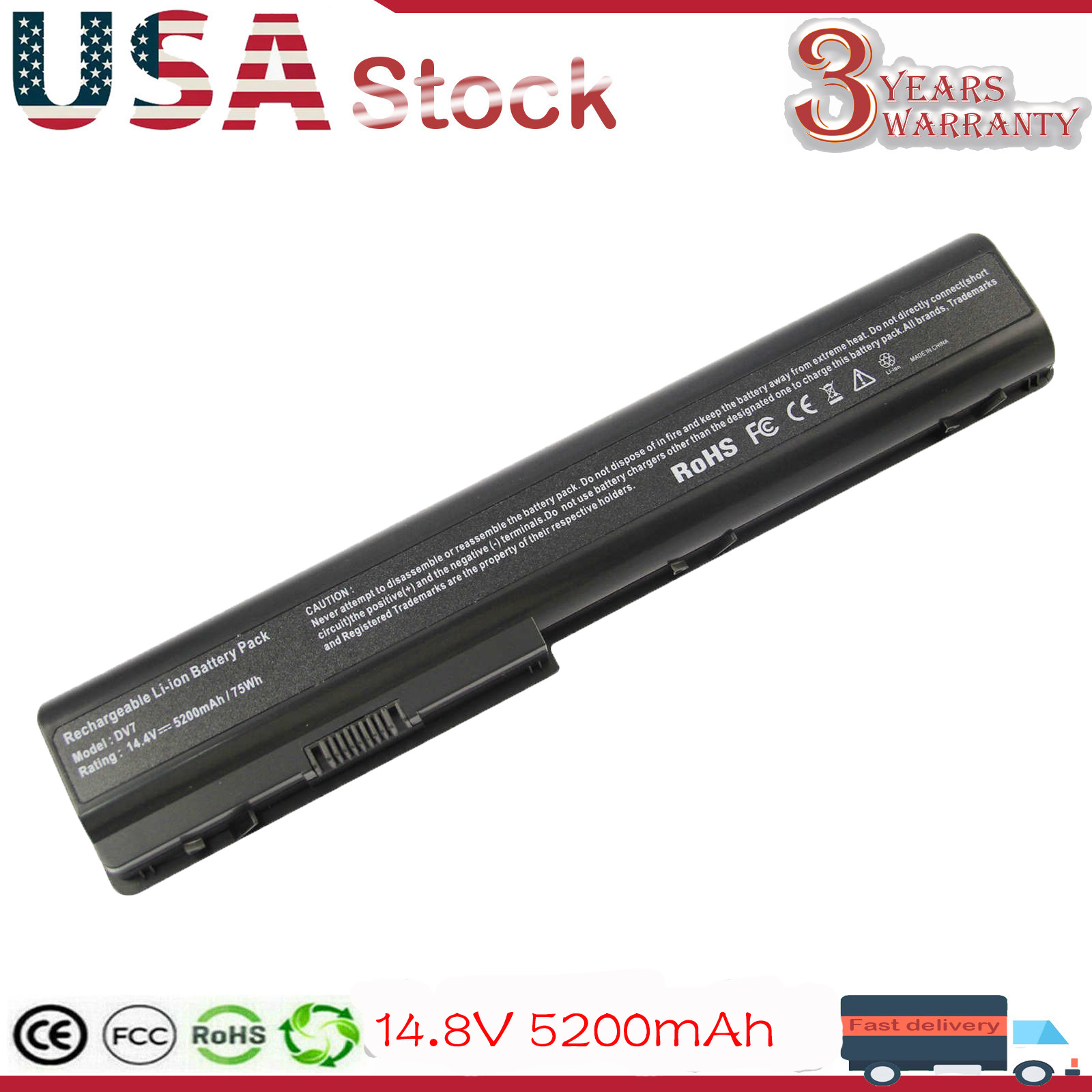 Battery for HP Pavillion DV7 Replace Spare Number 480385-001 HSTNN-DB75 5200mAh 