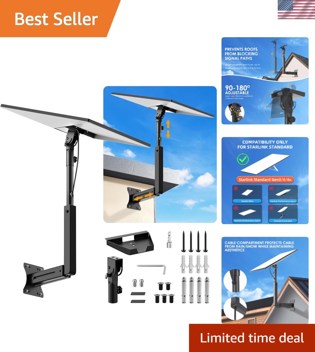 Adjustable Telescoping Starlink Wall Mount for Gen 3, Rustproof & Versatile