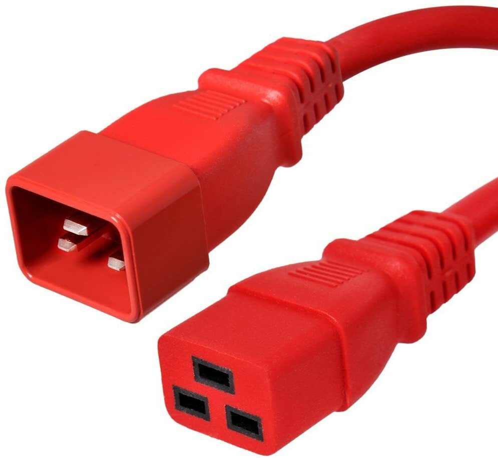 5 PACK LOT 1ft IEC C20 - C19 Red Power Cord 12AWG 20A/2500W 100-250V 0.3M