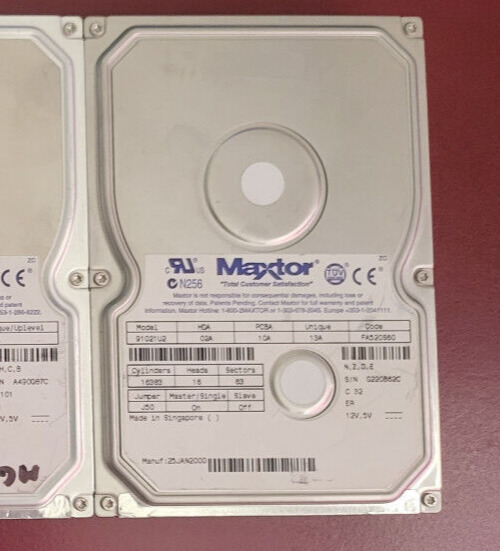 Vintage Maxtor 91021U2 10.2GB 3.5 inch IDE Hard Drive