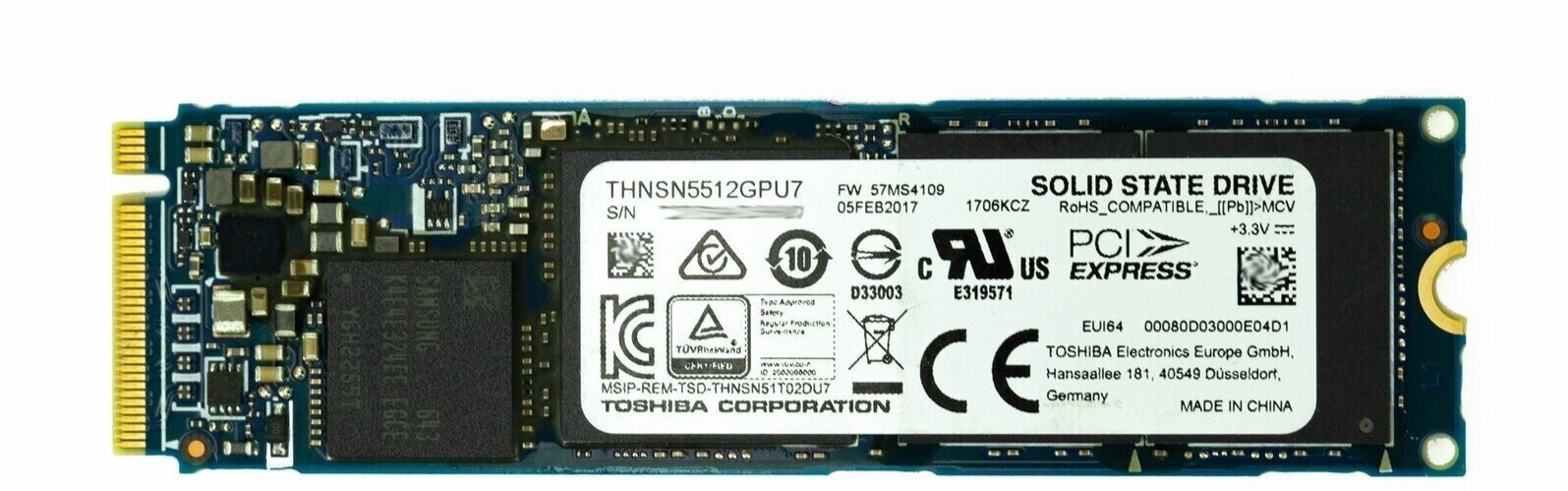 ✔️ TOSHIBA 512GB m.2 2280 SATA PCIe SSD Solid State Drive Laptop THNSN5512GPU7
