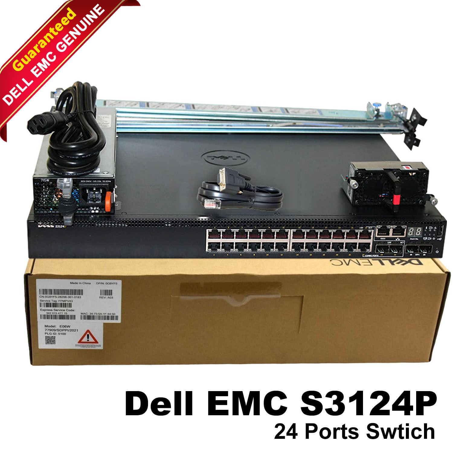 Dell PowerSwitch S3124P 24-Ports 1GbE PoE+ L3 2x 10GbE Switch F8NYC 463-7670