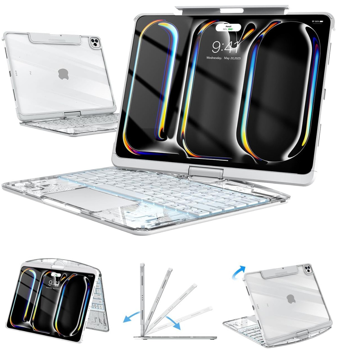 Transparent Keyboard Case for iPad Pro 11" (M5/M4, 2025/2024) Wireless Keyboard