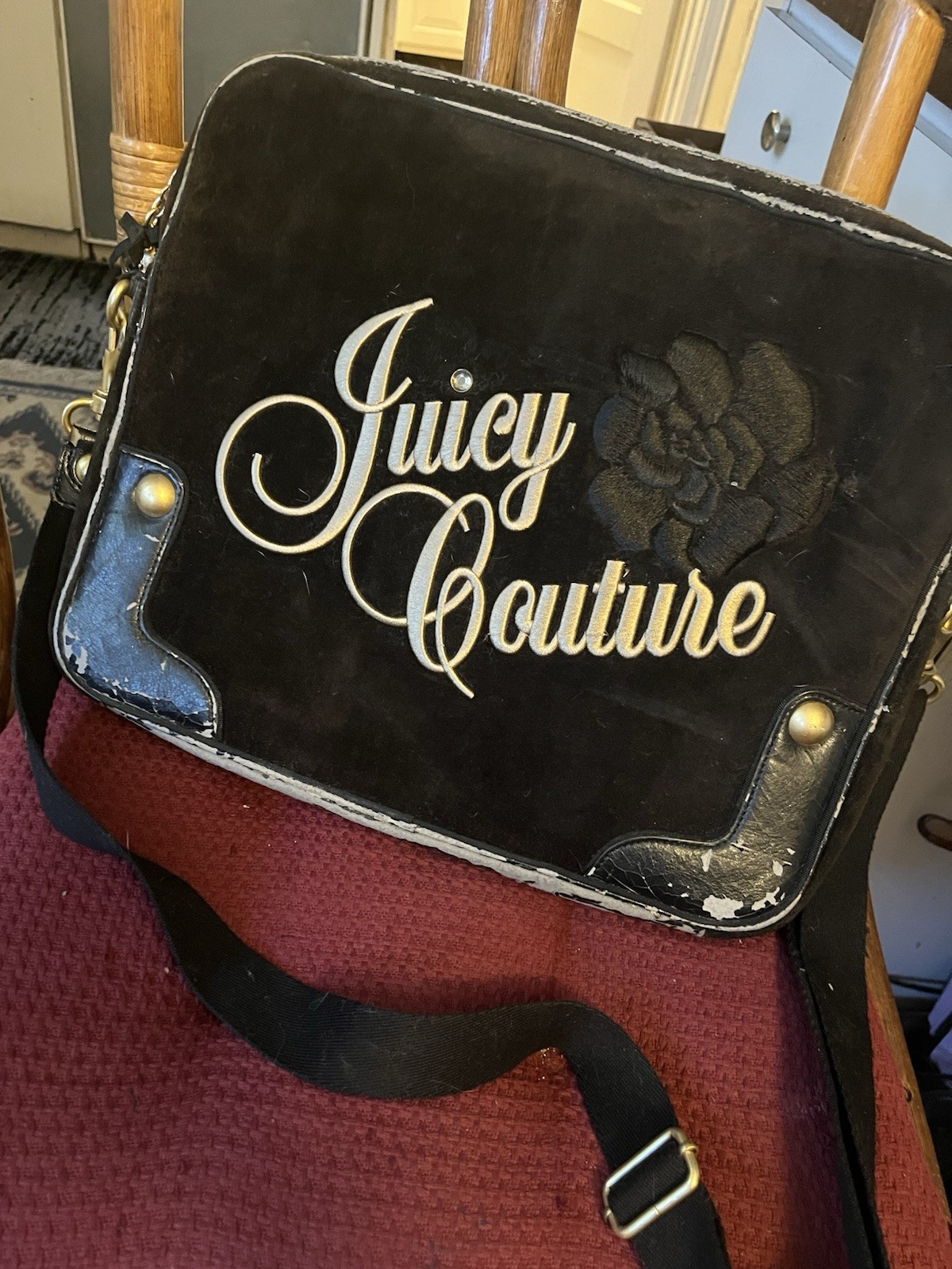 Y2k Juicy Couture Couture Computer 15" Leather Black Padded Laptop Shoulder Bag