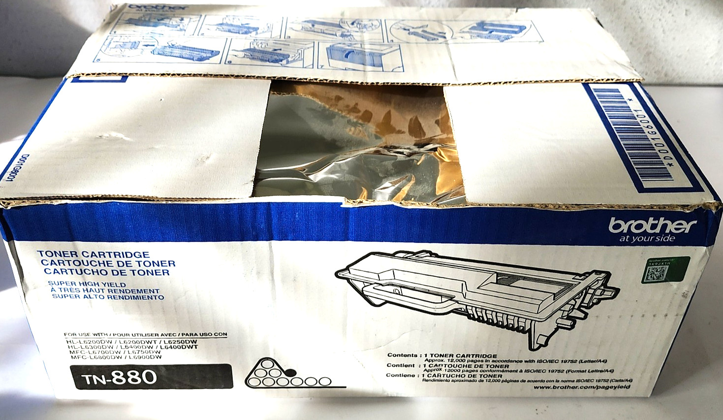 Brother TN-880 Black Super High Yield Toner Cartridge Sealed End Open Box