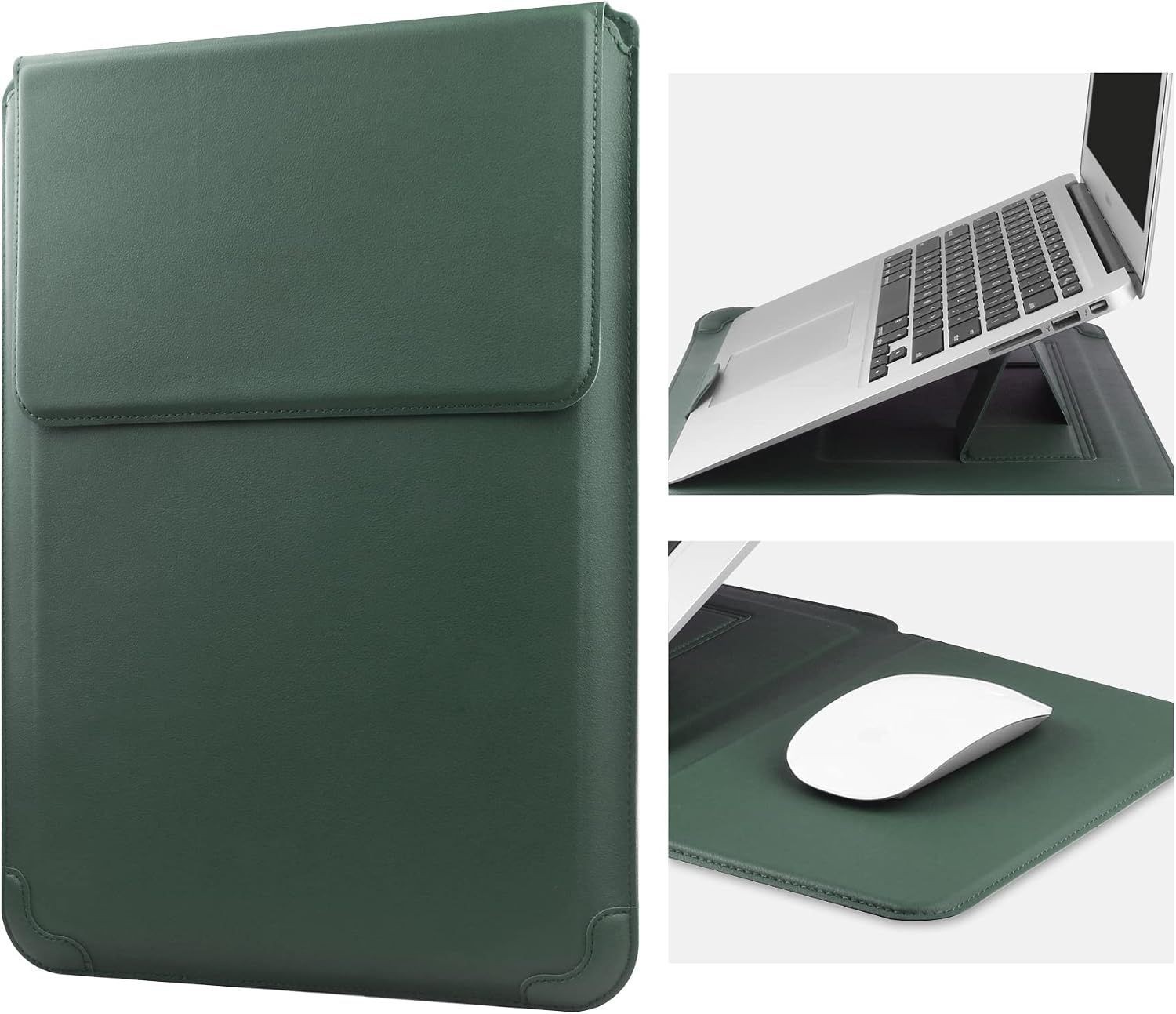 Leather Sleeve Bag with Stand for 14 Inch Laptop, Compatible with MacBook Pro 14