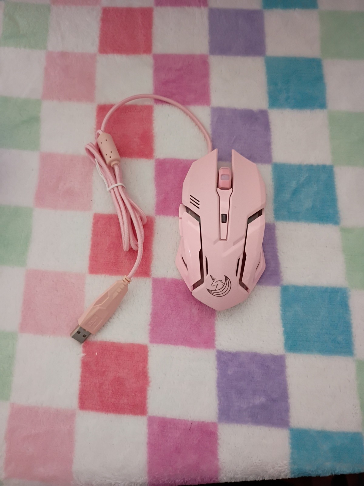 pastel light pink unicorn moon gaming mouse