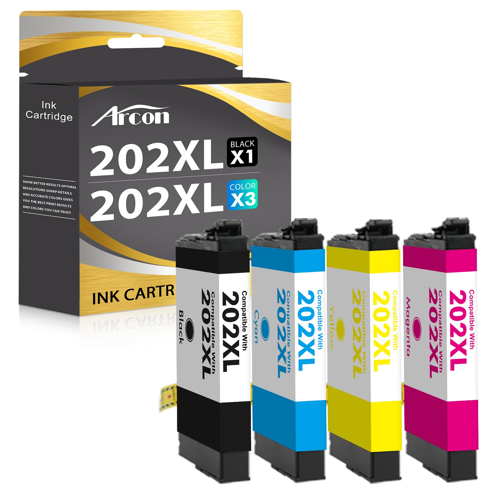 4PK 202XL Ink Cartridges Replacement for Epson work with WF-2860 XP-5100 printer