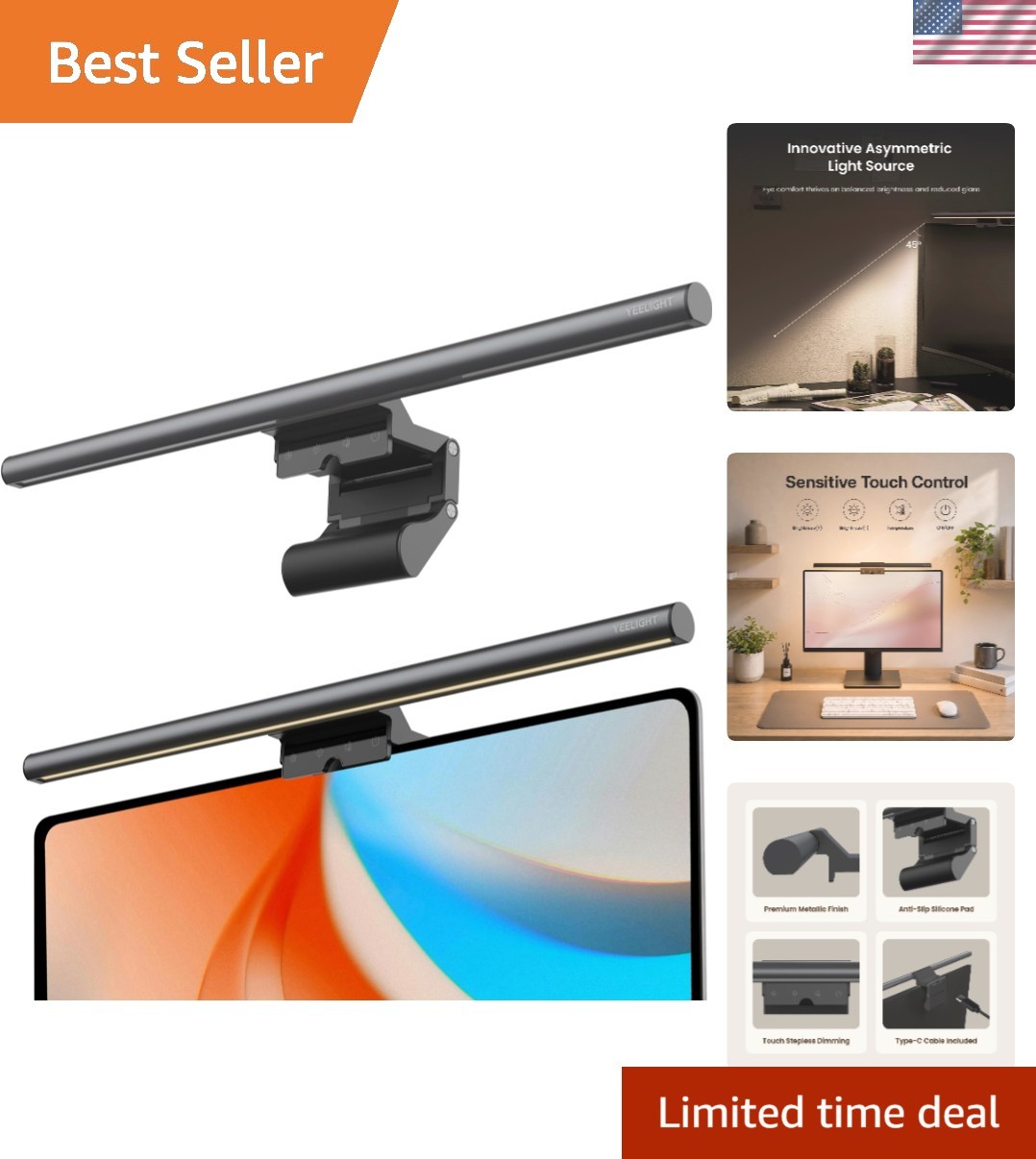 Monitor Light Bar, Computer Monitor Lamp for Home Office Gaming, 250LM No Gla...