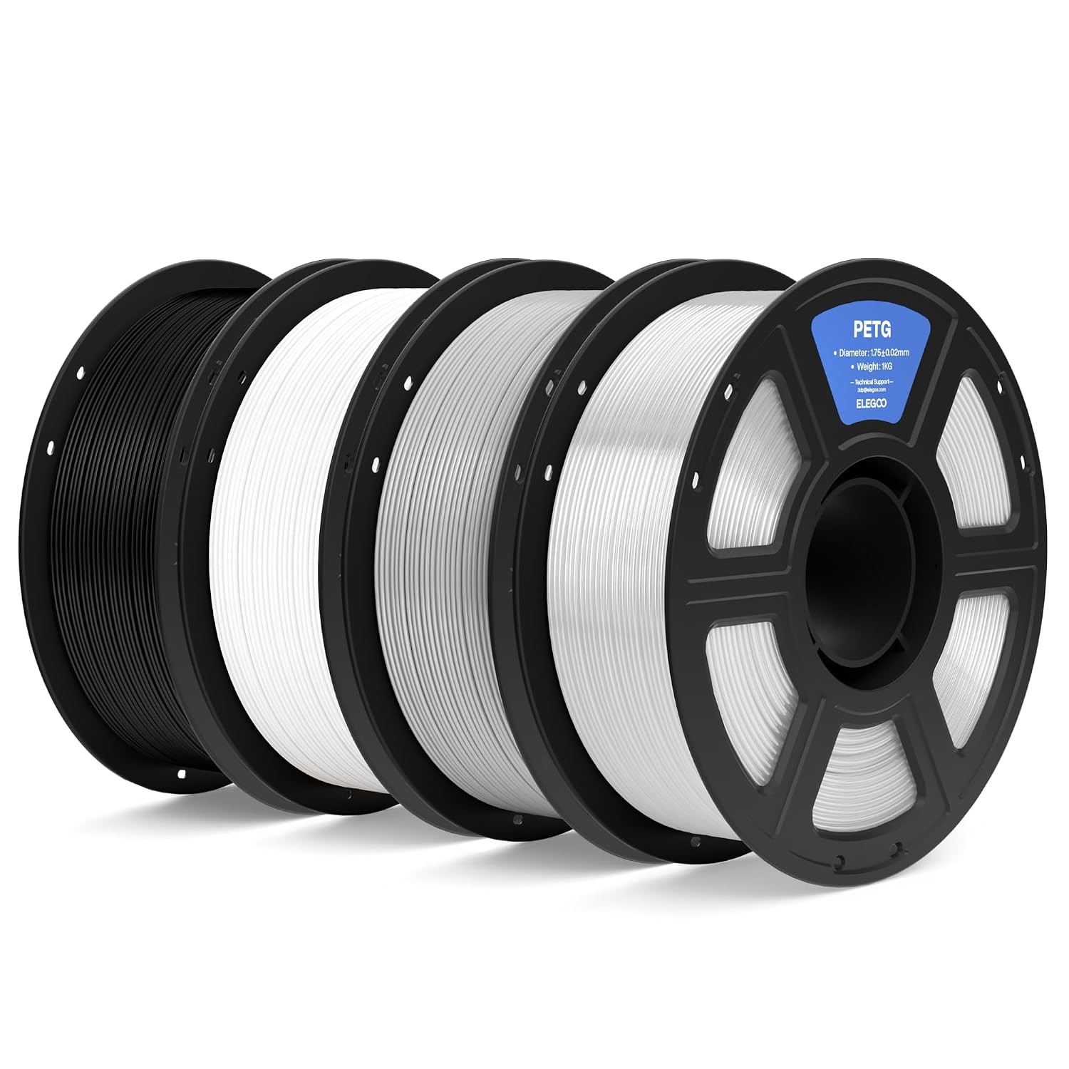 4KG PETG 3D Printing Filament Bundle 1.75mm Black White Gray Clear 3D Printer