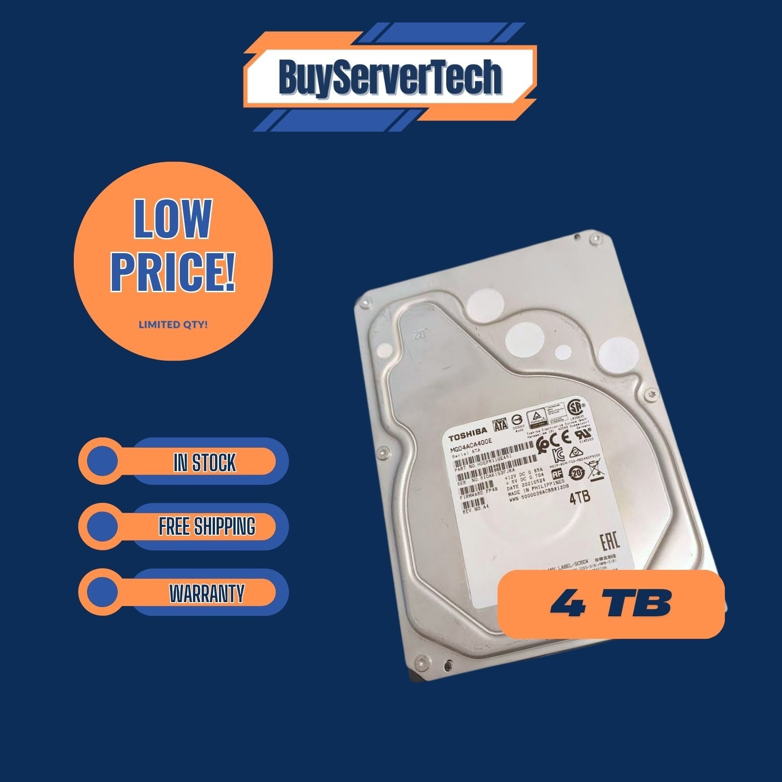 Toshiba MG04ACA400E 4TB 7200 RPM 3.5 in Internal HDD SATA