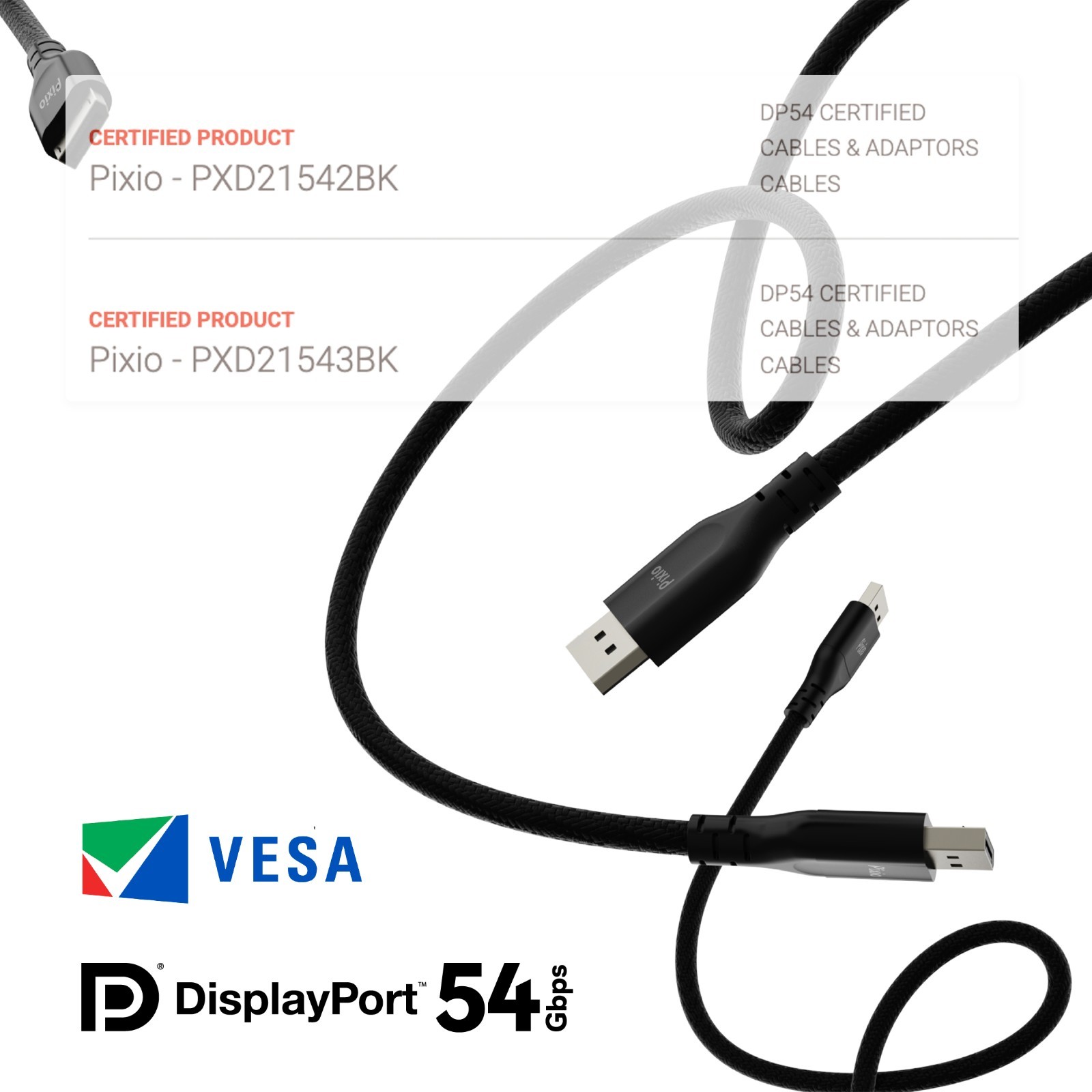 Pixio 16K DisplayPort 2.1 Cable DP54 Certified 4K 240Hz Nylon Braided 6ft & 10ft