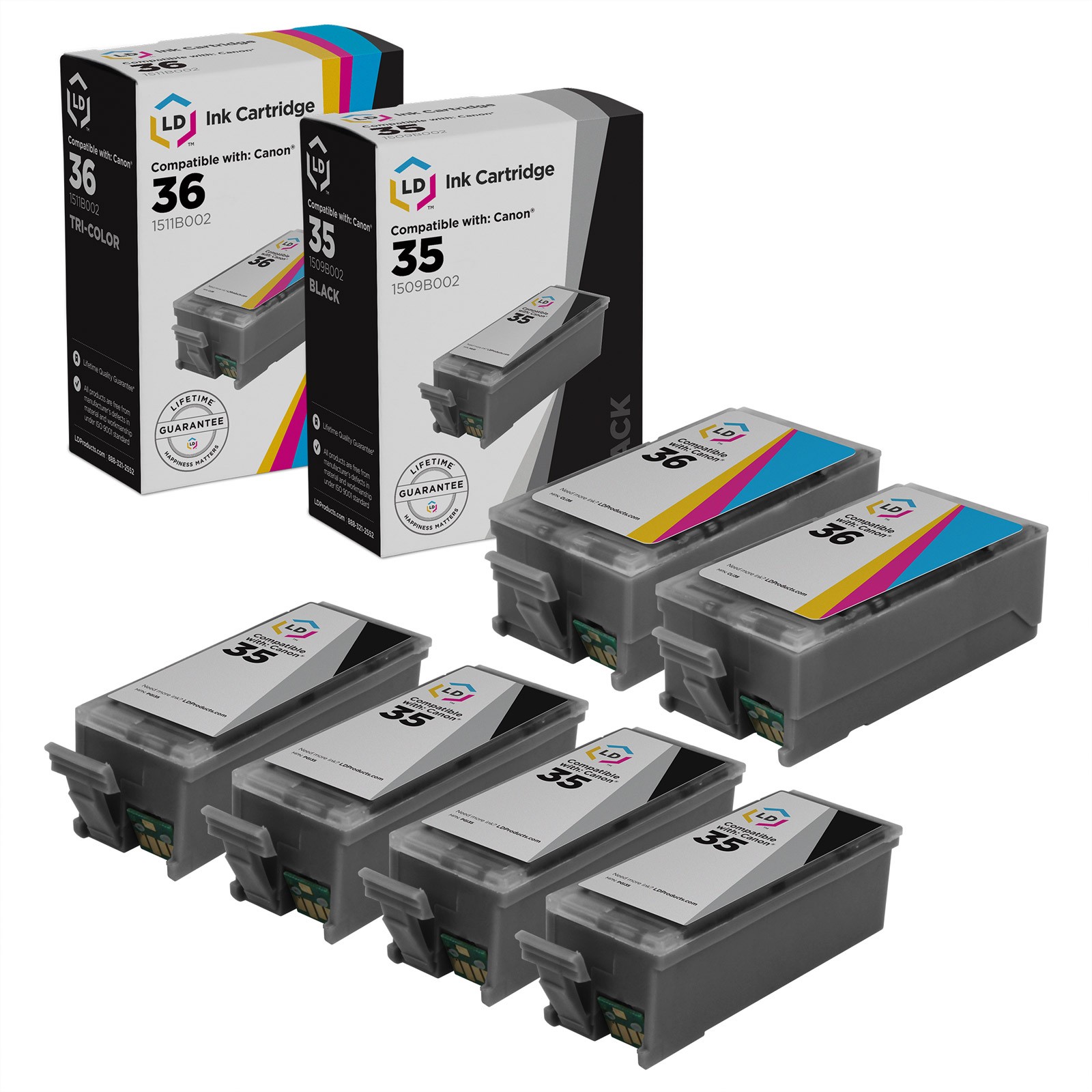 LD Compatible PGI35 CLI36 Set of 6- 4 Black, 2 Color for Canon PIXMA iP100 iP110