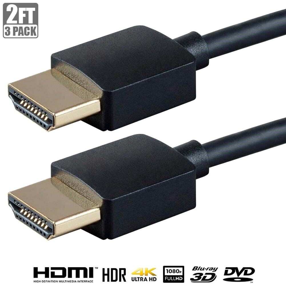 3x 2FT HDMI Slim Cable High Speed w/ Ethernet UHDTV 4K 60Hz 1080p 3D 18Gbps HDR
