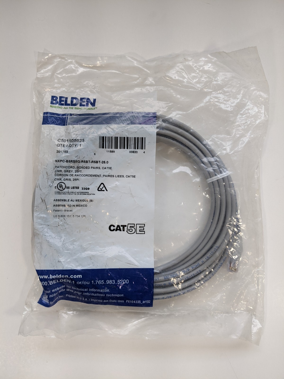 Ethernet Cable BELDEN | C501108025 Cat 5E - NEW, SEALED  - 25 FOOT