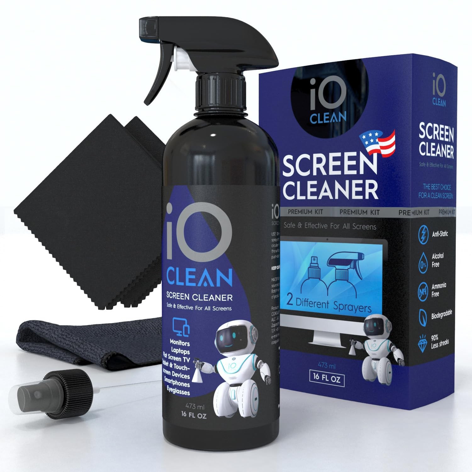 Screen Cleaner Spray (16oz - 473ml) – 16 Fl Oz + 3 Cloths, Transparent liquid