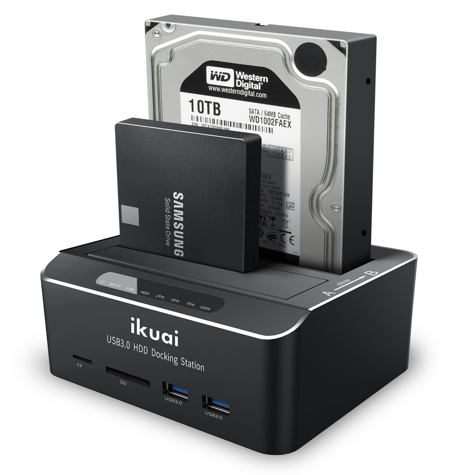 ikuai SATA to USB 3.0 Dual Bay Hard Drive Dock for 2.5/3.5 SATA HDD SSD with ...