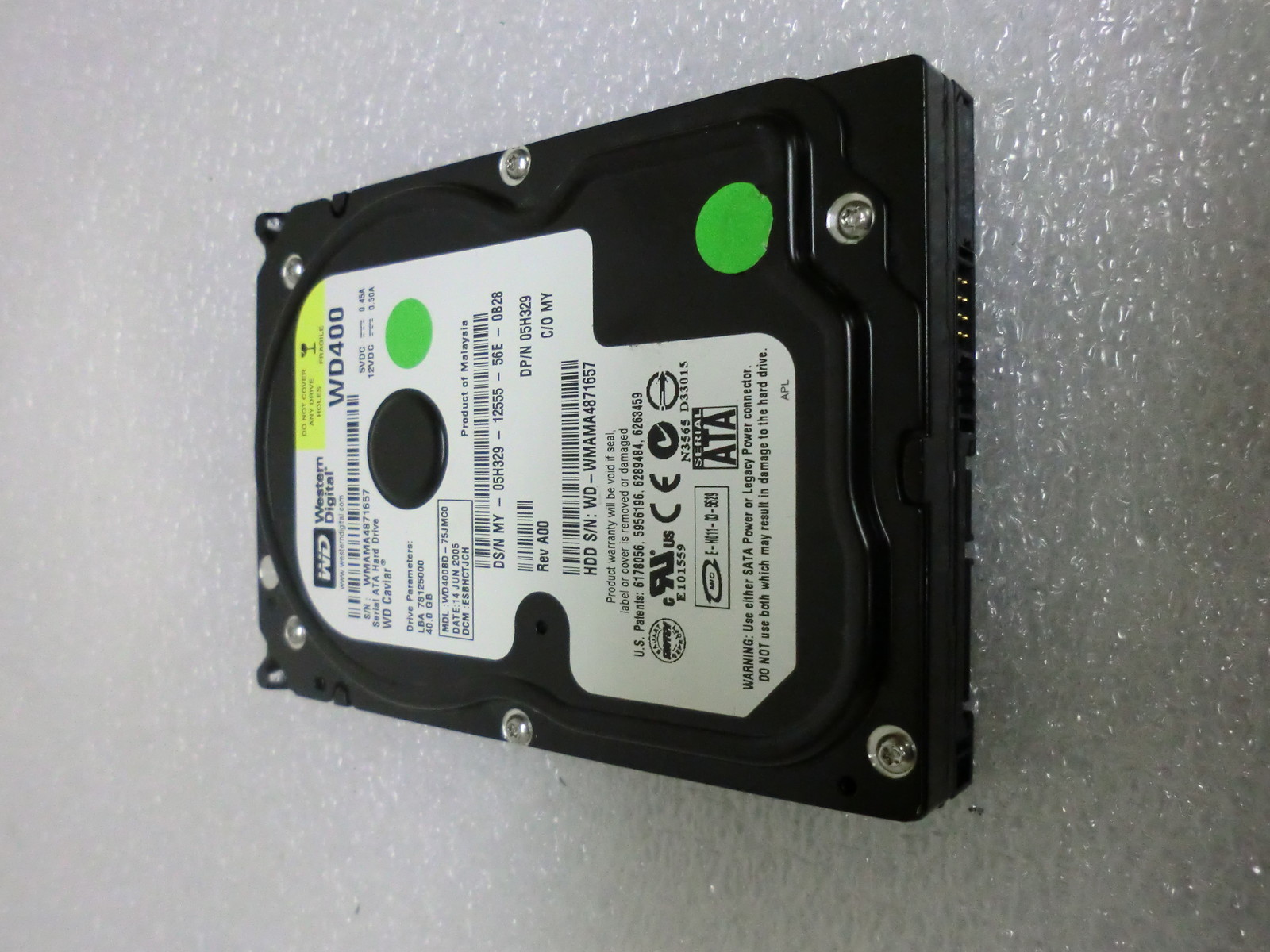 Western Digital 40GB SATA 3.5" Desktop Hard Drive WD400 WD400BD Dell P/N 5H329