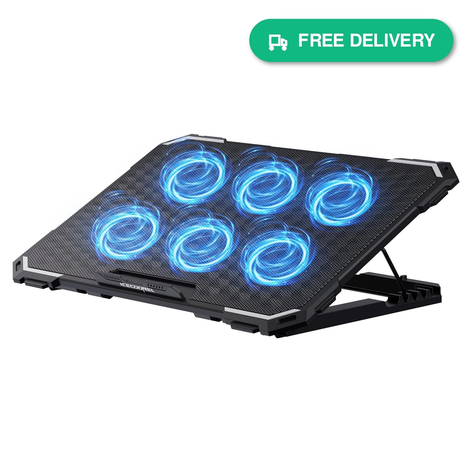 ICE COOREL Laptop Cooling Pad 6 Fans Adjustable Height USB Ports for 13-17 Inch