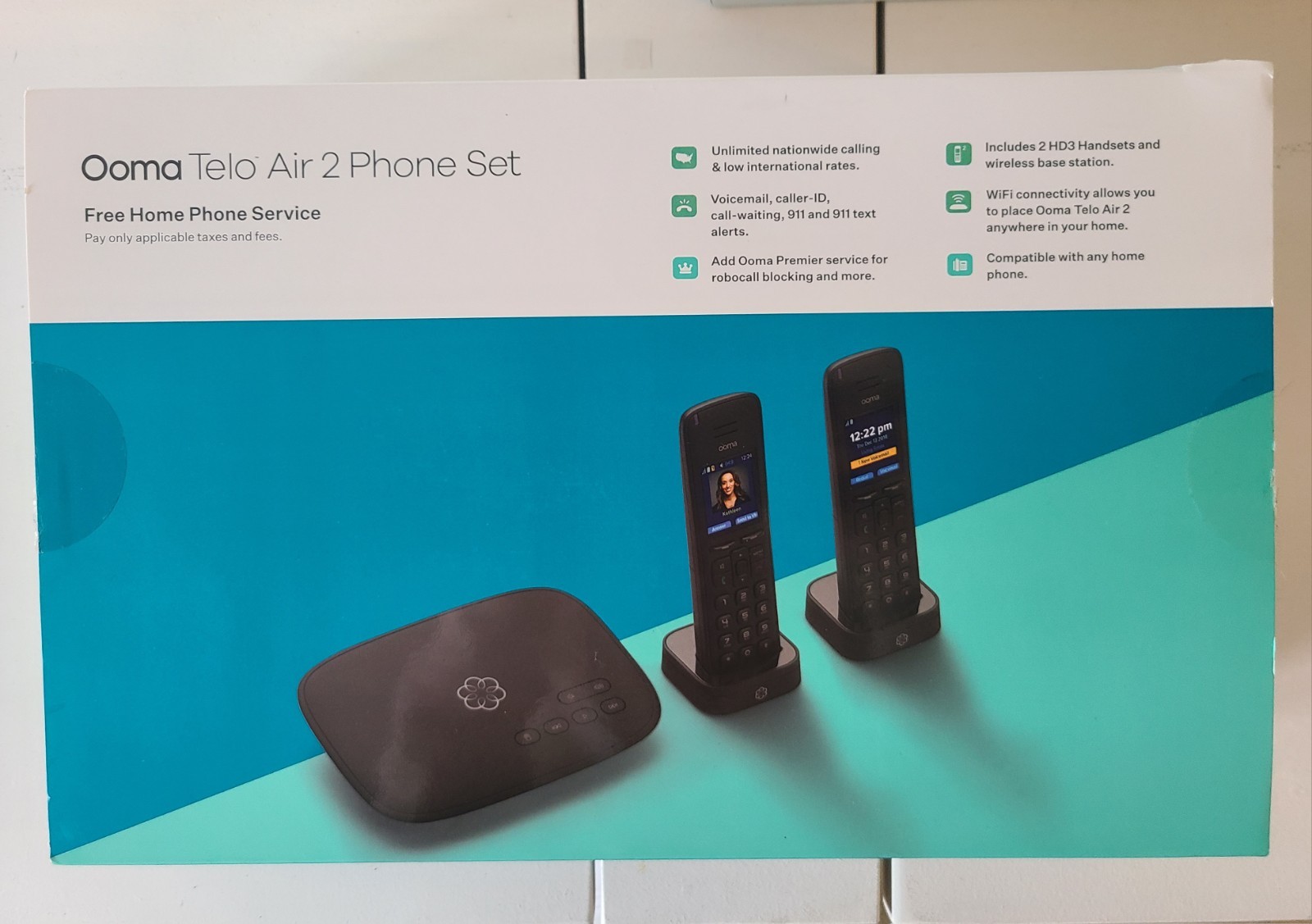 Ooma Telo Air 2 Phone Set Model TELOAIR22HD3 2 Handhelds New Open Box