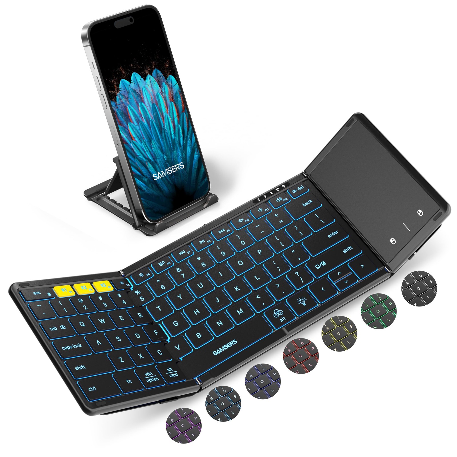 Samsers FullSize Backlit Foldable Bluetooth Keyboard with Touchpad, Black
