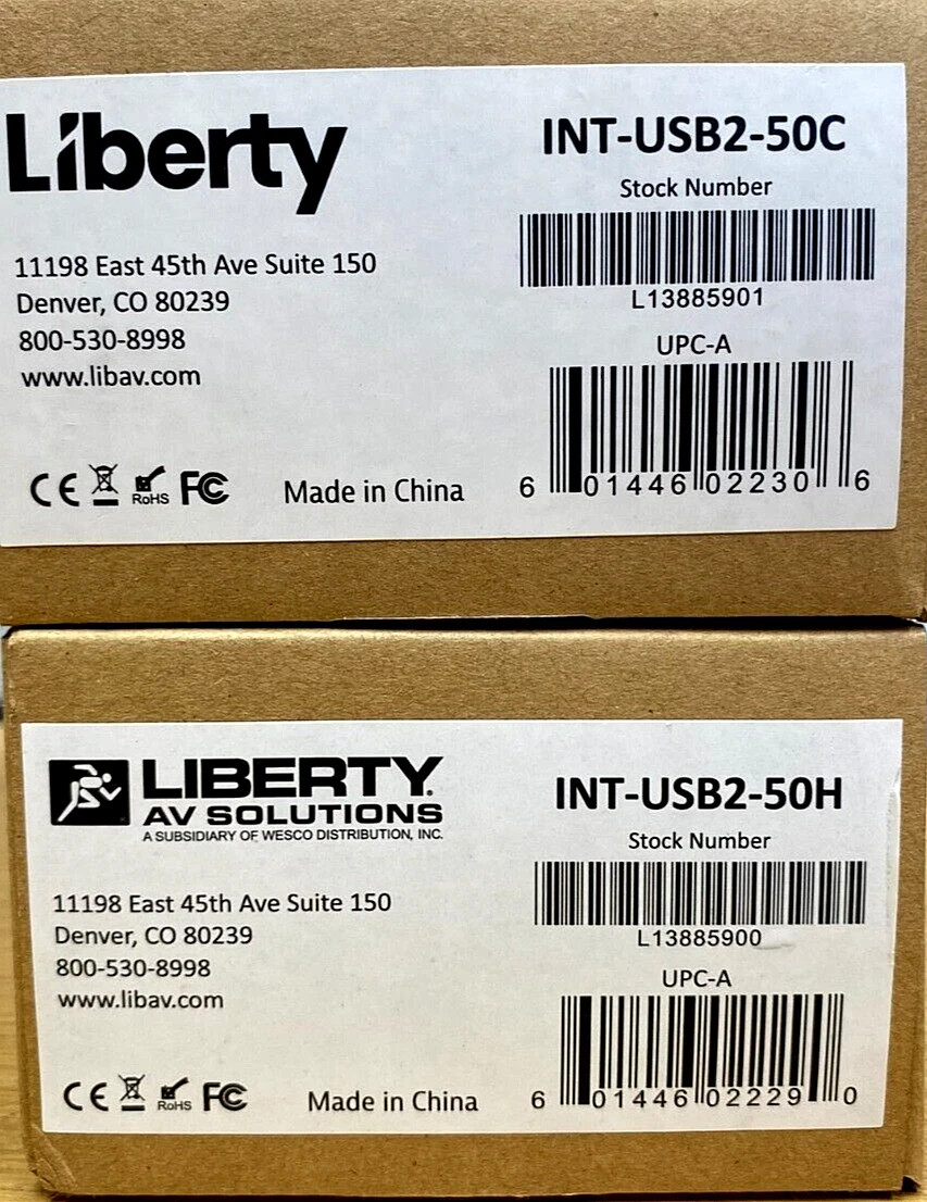 NEW-Liberty AV Intelix INT-USB2-50C / INT-USB2-50H (Pair)