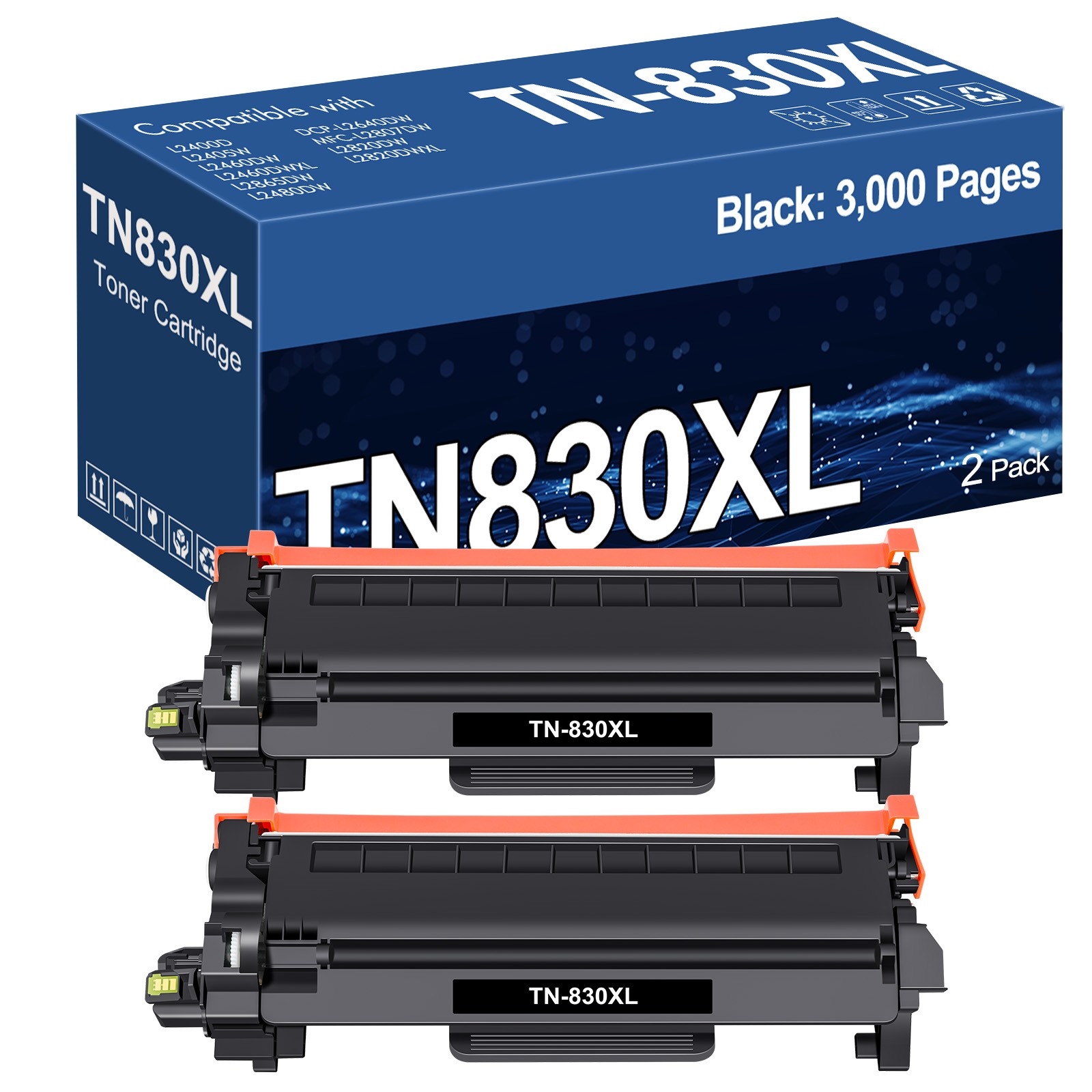2 Pack TN830 XL Toner High Yield for Brother TN-830XL HL-L2480DW DCP-L2640DW