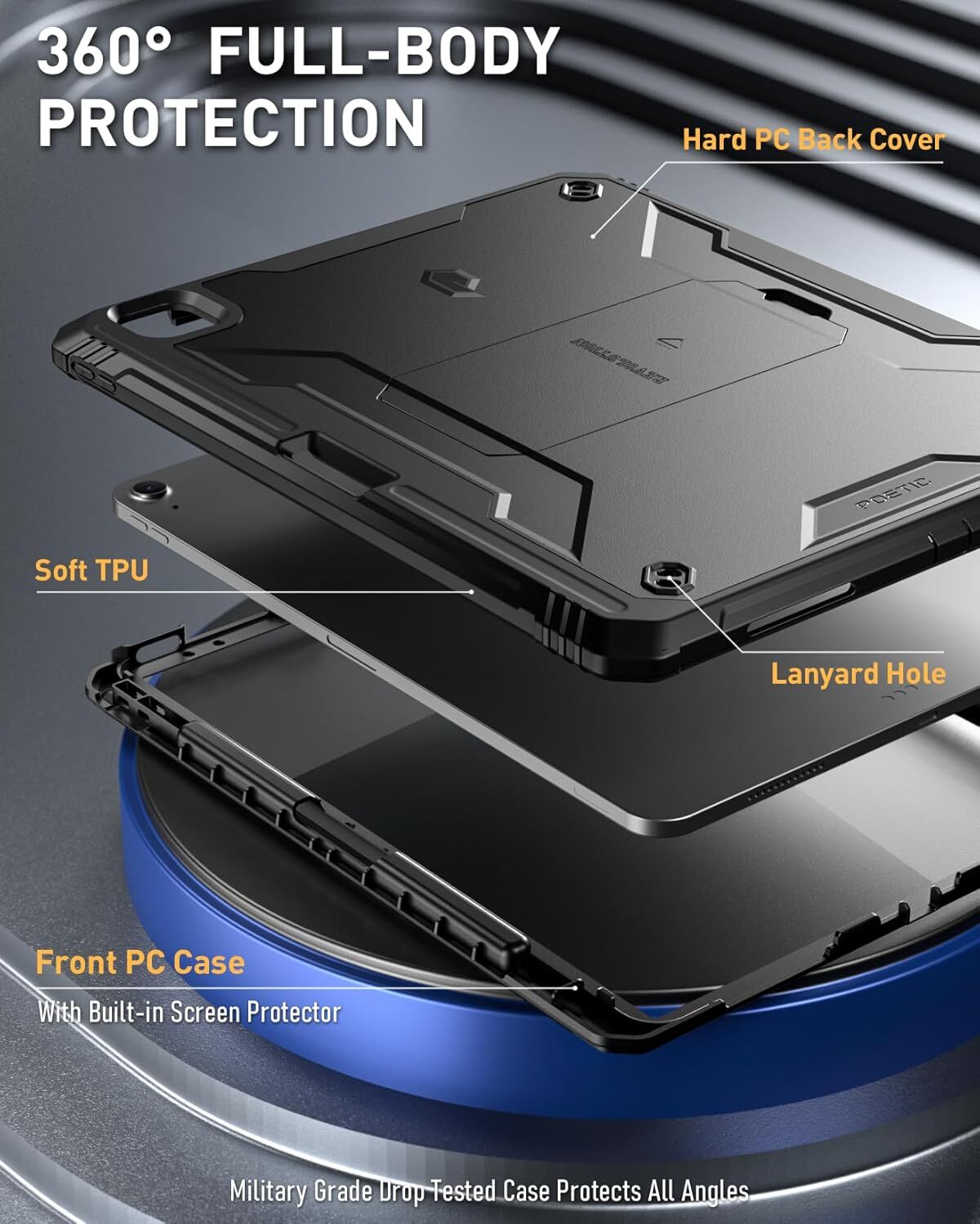 Poetic For iPad Air 13 2025 / 2024 Case iPad Pro 12.9 2022 with Kickstand Black