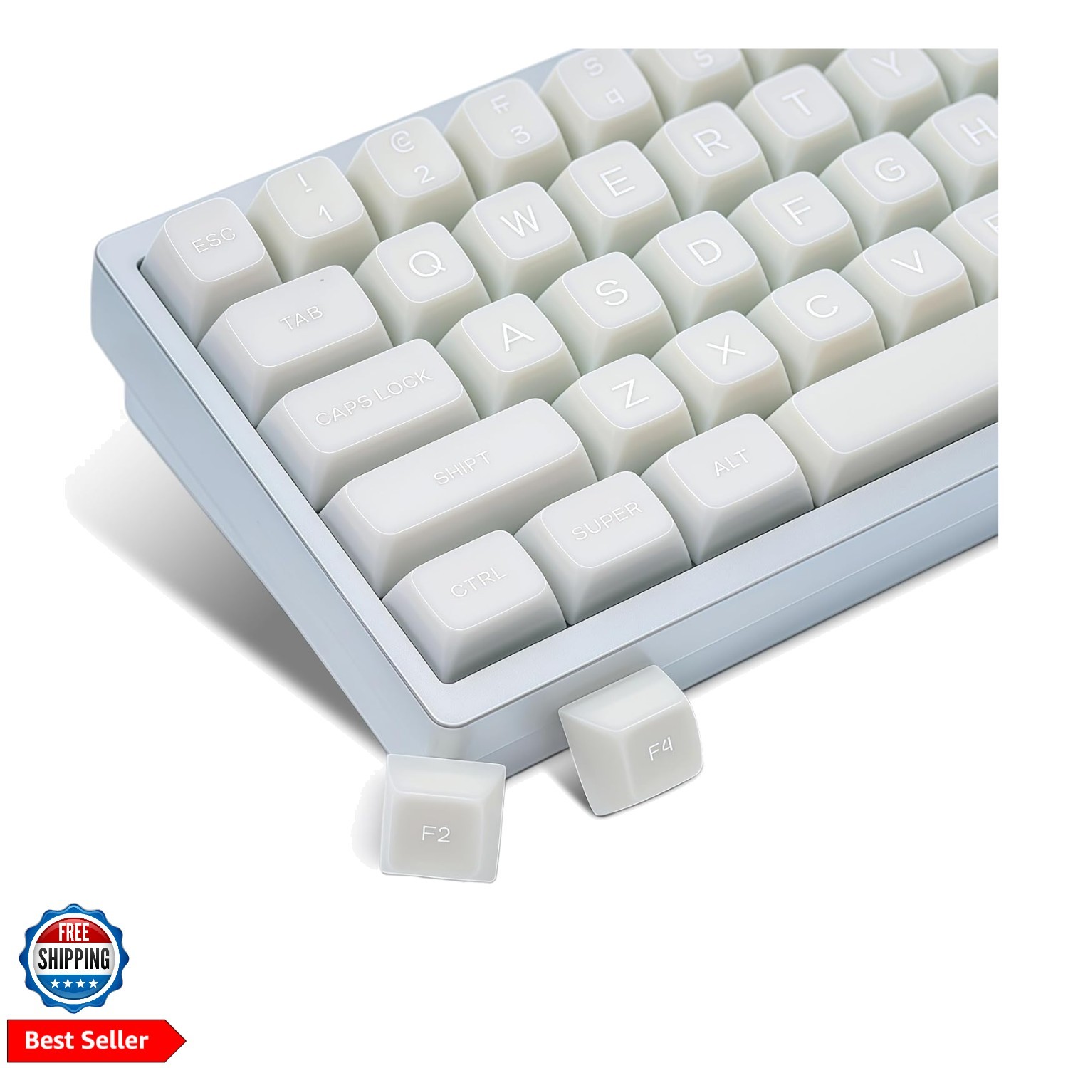 White Jade keycaps PBT,Ceramic Key caps Style,Translucent Keyboard keycaps Cu...