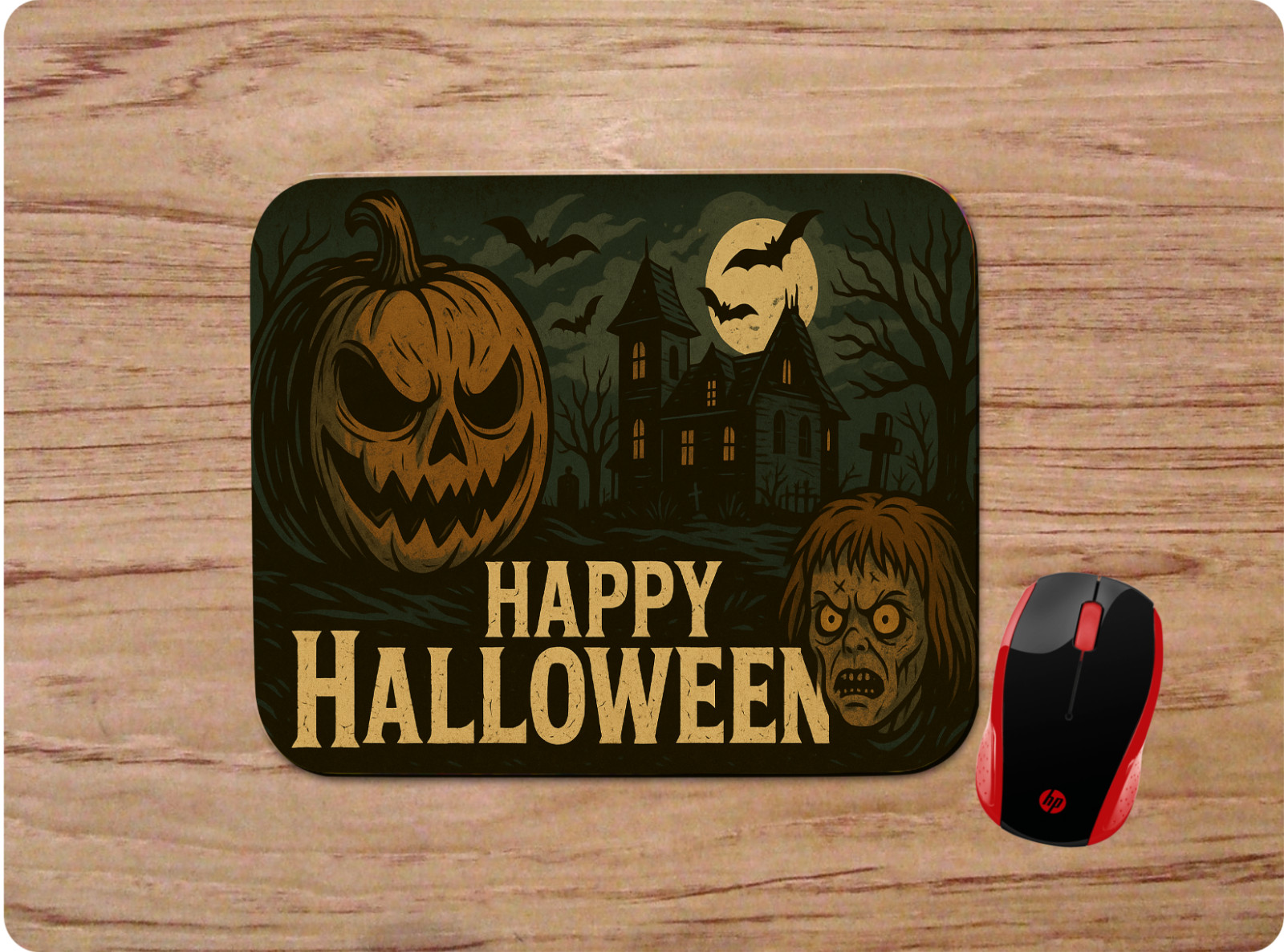 SCARY HAPPY HALLOWEEN CUSTOM RUBBER DESK MOUSE PAD MAT PUMPKIN HAUNTED HOUSE