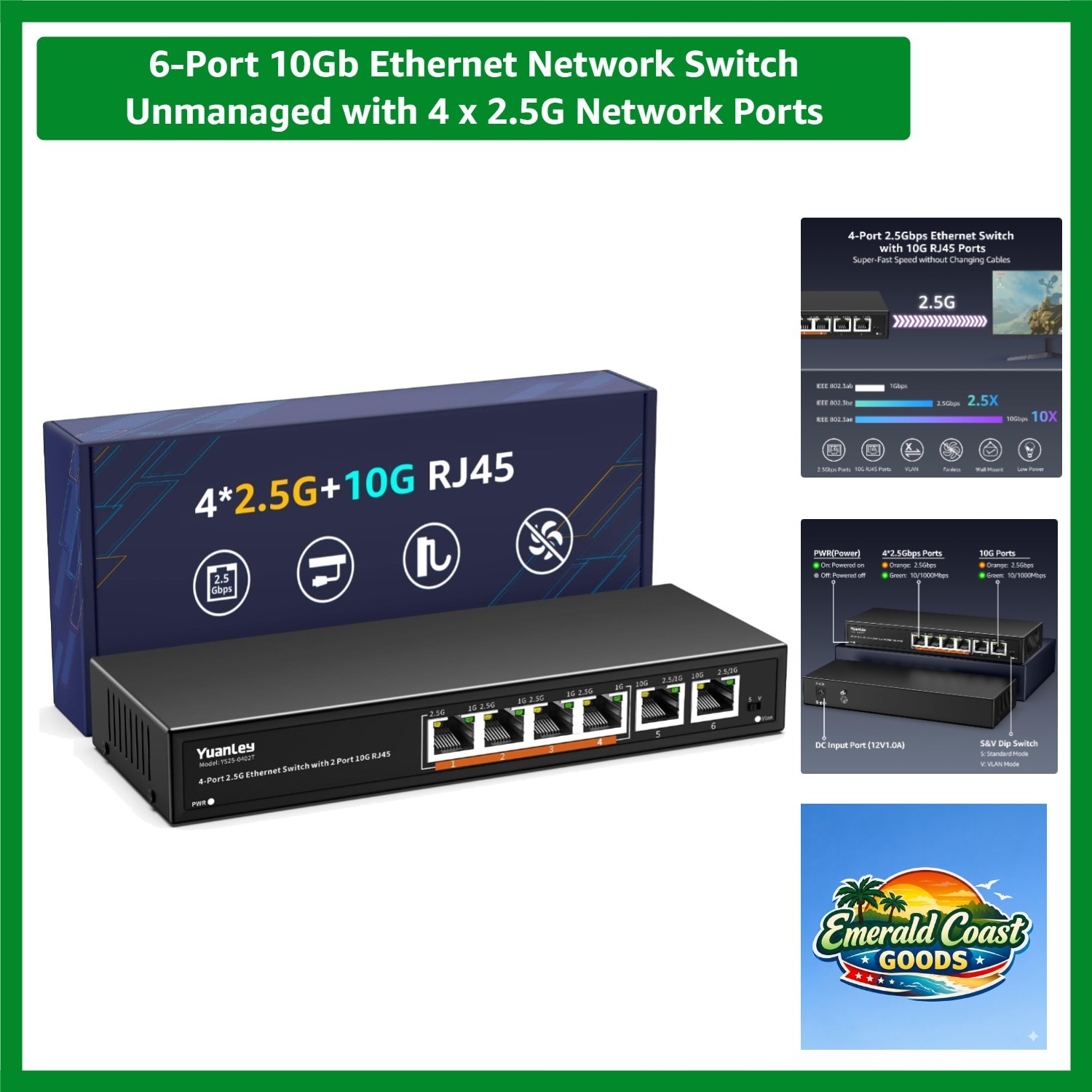 Ultra-Fast 6-Port 10Gb Ethernet Switch with 4x2.5G Ports for Seamless Streaming