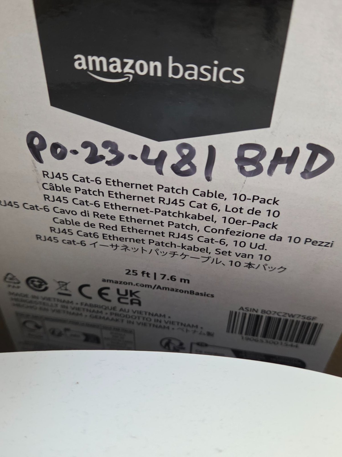 Amazon Basics RJ45 Cat-6 Ethernet Cables 25 Foot - Black 10 Pack