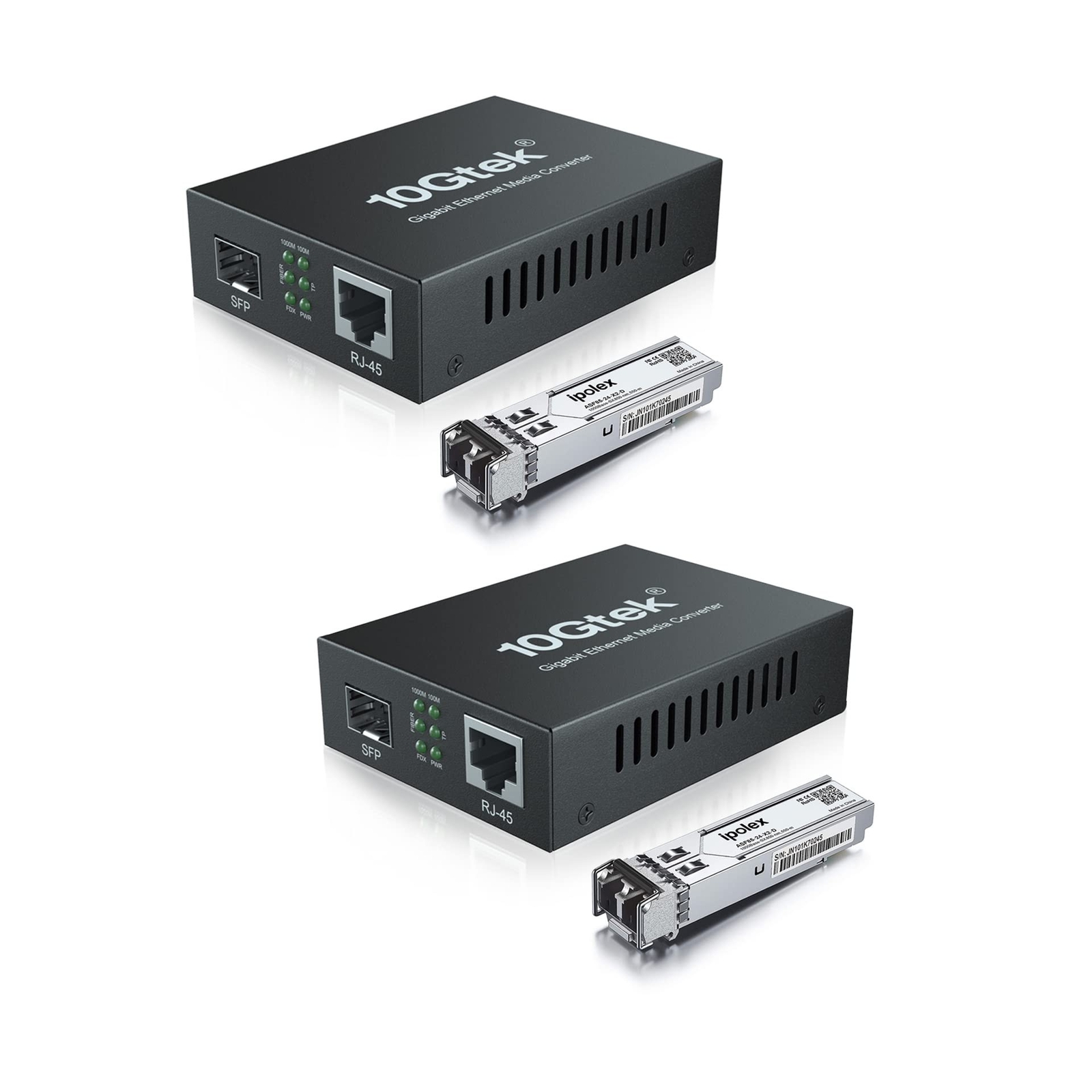 A Pair of BiDi Gigabit Multi-Mode LC Fiber to Ethernet Media Converter with 2...
