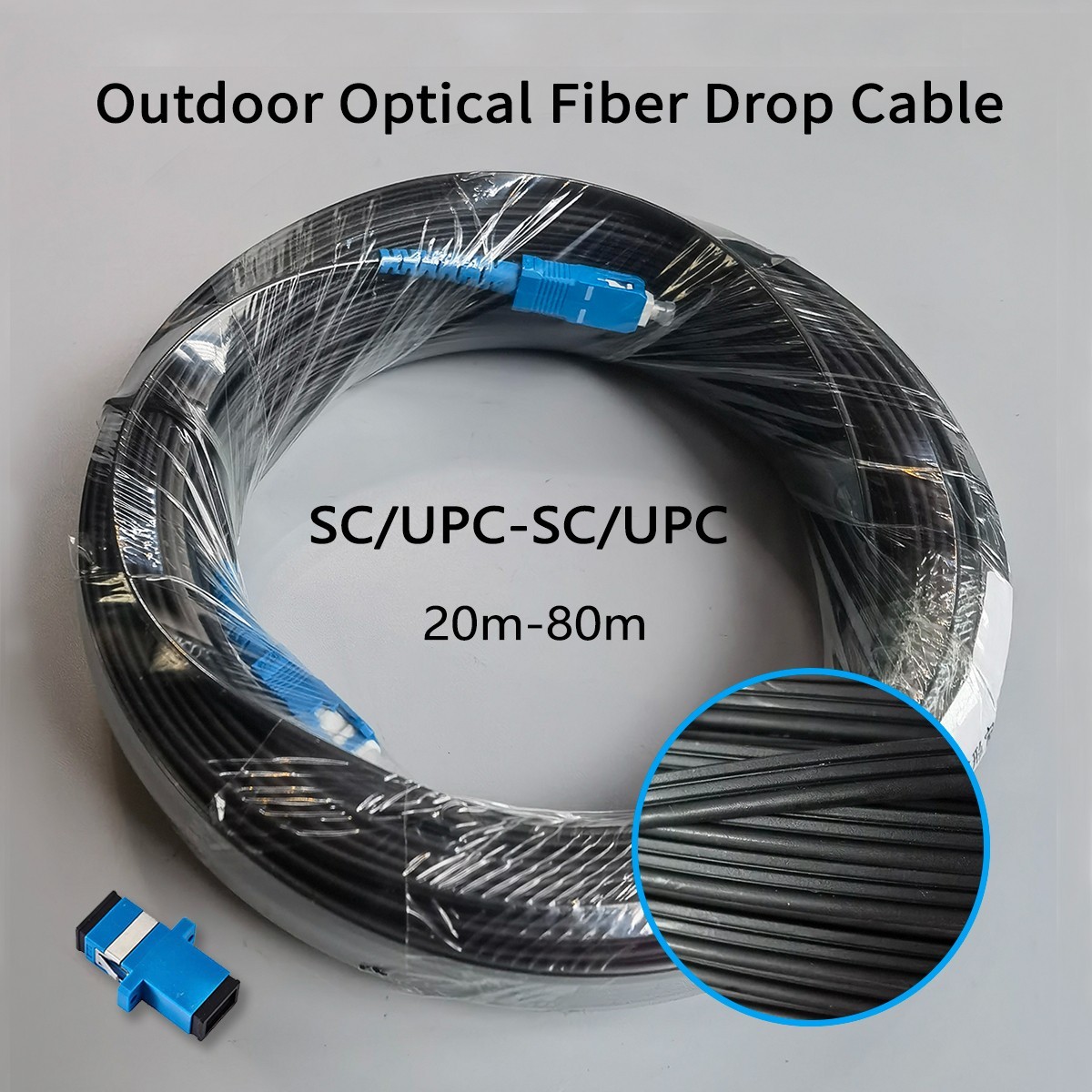 Outdoor Drop Fiber Optic Cable FTTH SC/UPC-SC/UPC Single Mode 20M-80M