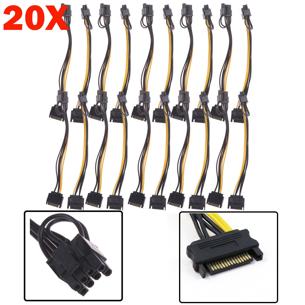 20PCS 15pin SATA Cable Male to 8pin(6+2) PCI-E Power Cable 20cm For Graphic