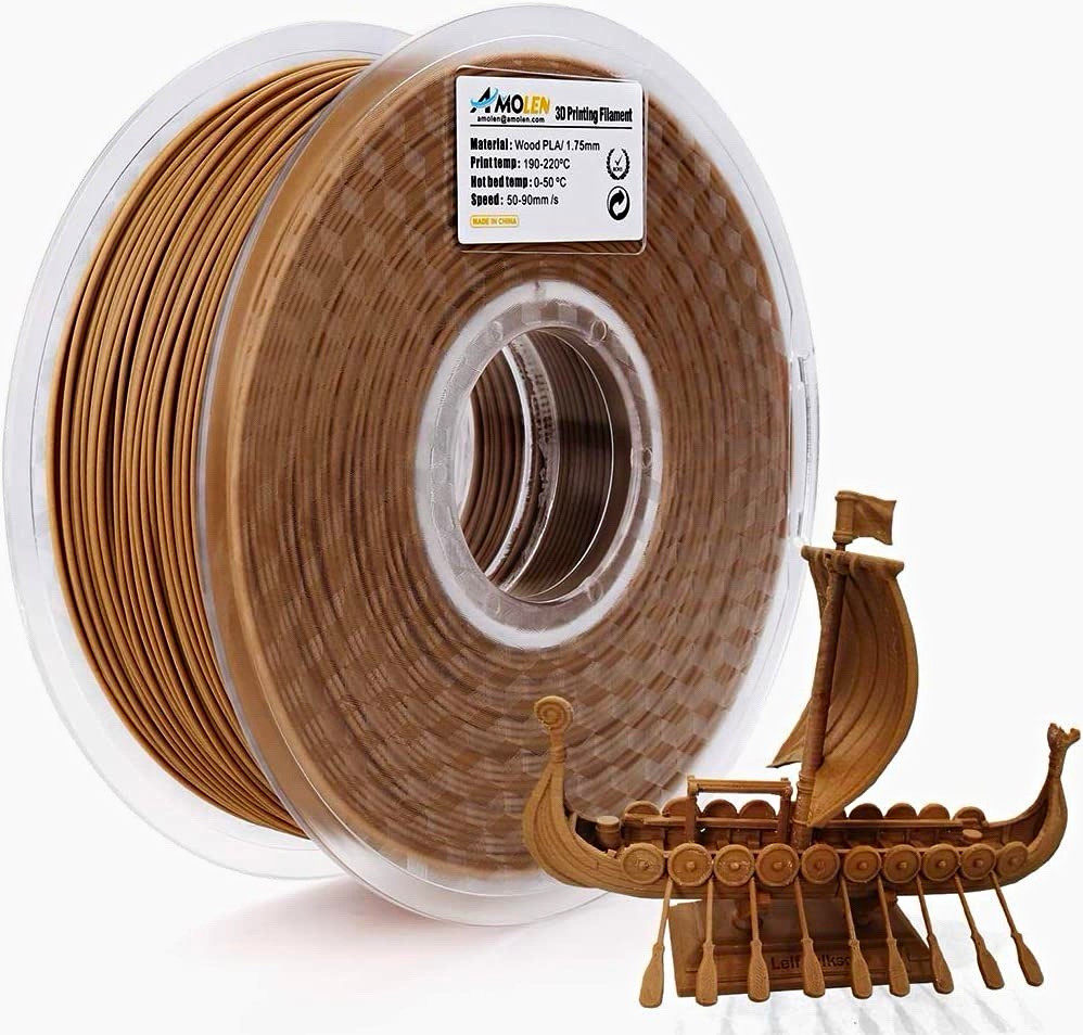 AMOLEN Wood PLA 1.75mm 3D Printer Filament Brown Spool New Sealed