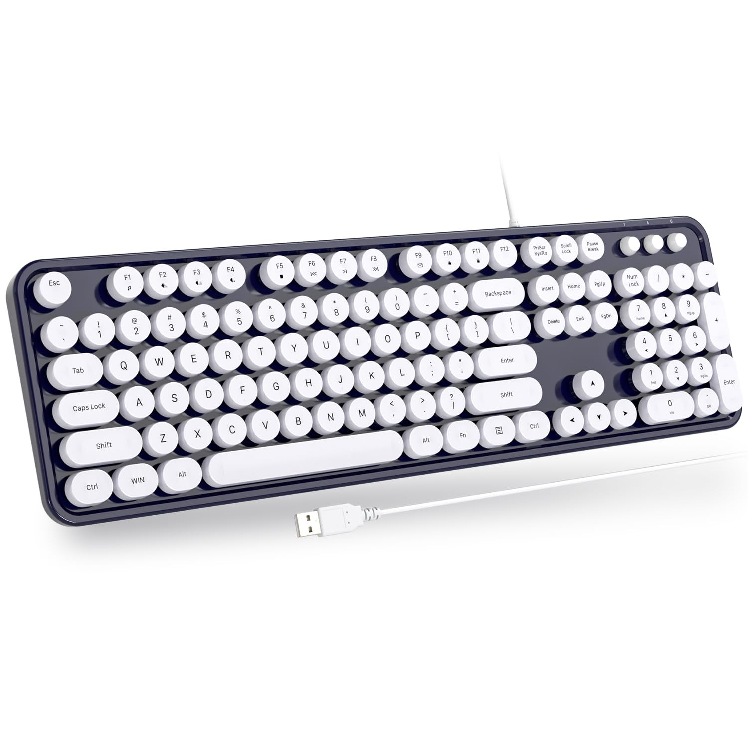 Dark Blue Wired Computer Keyboard 104 Keys FullSize USB Typewriter PC