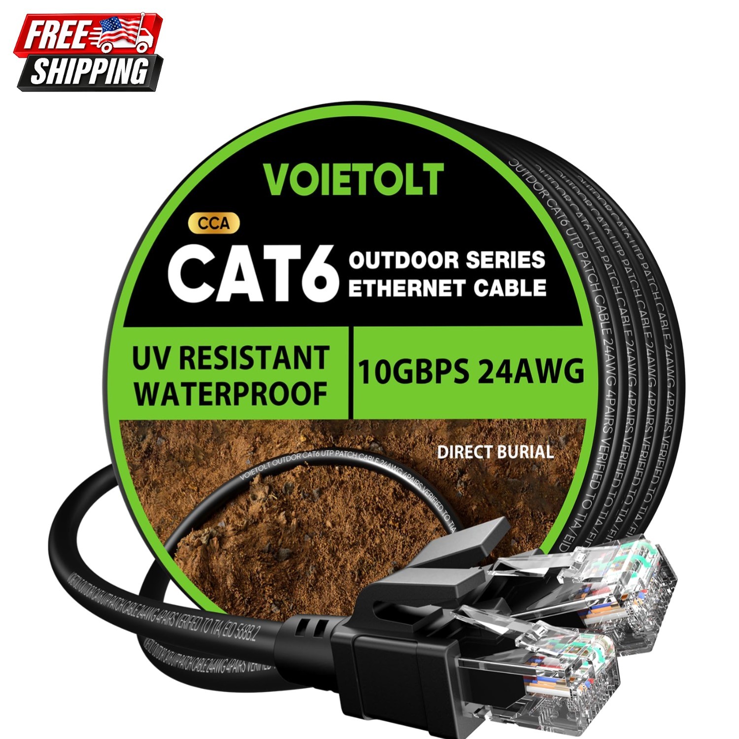 Durable Cat 6 Ethernet Cable 30ft - UV & Waterproof for Outdoor Installations