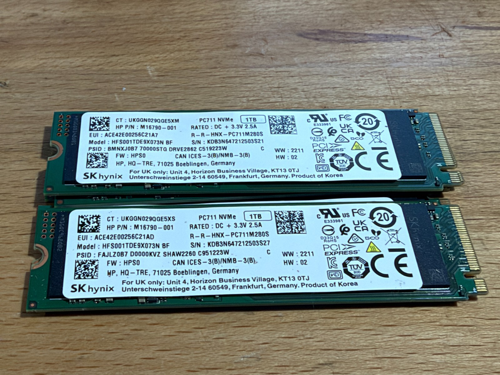 ** BULK LOT of 5 ** SK Hynix 1TB SSD M.2 Laptop NVMe PC711 GEN3 x4