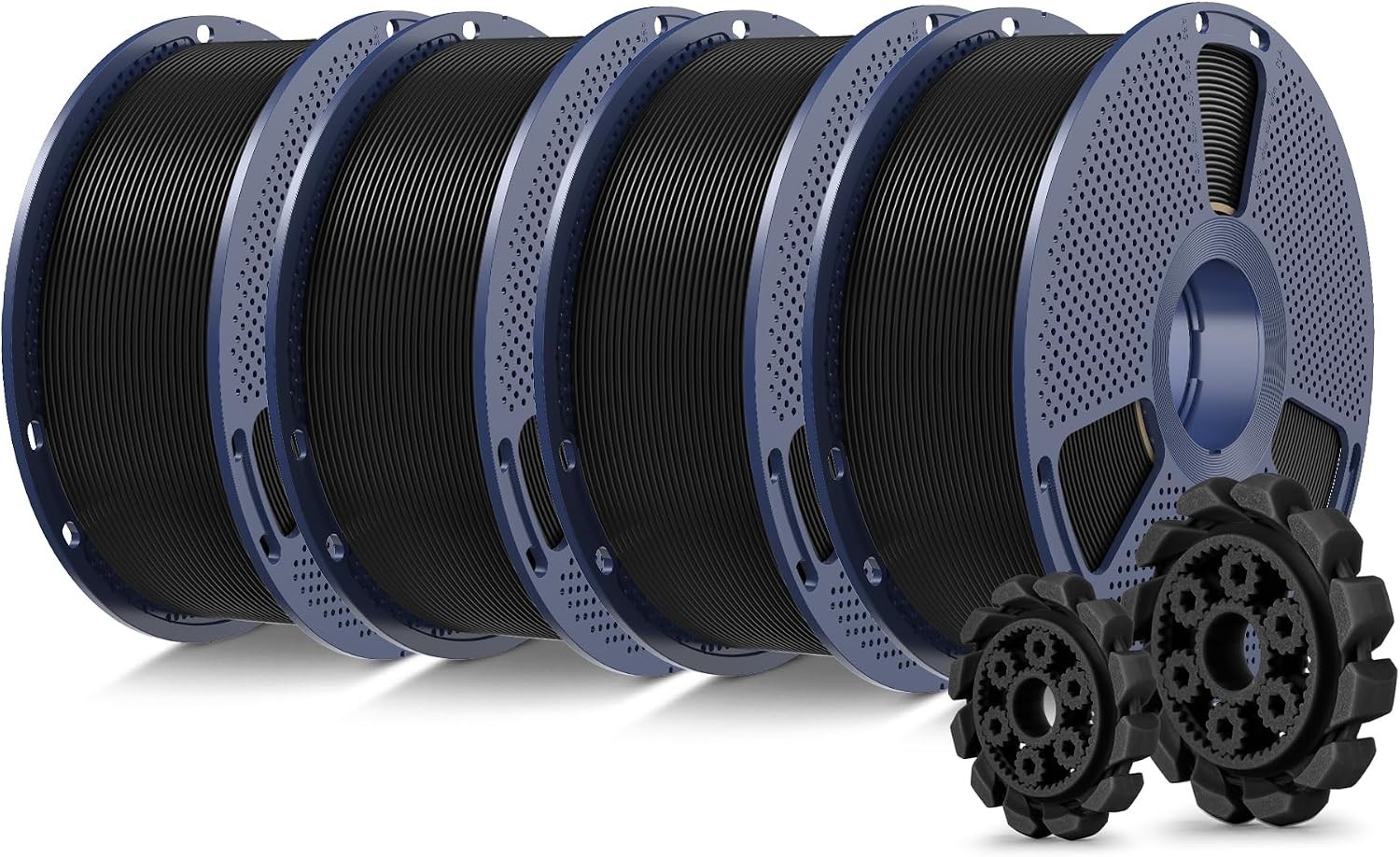 PLA+2.0 3D Filament 4-Pack: Durable Black 1.75mm, Neatly Wound & Fast Printing