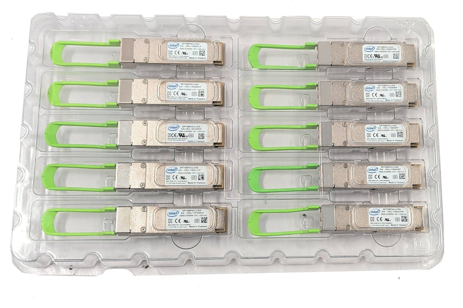 Lot of 10 New Intel SPTSBP2CLCKS 100G-CWDM4 1271-1331NM QSFP Dual LC Transceiver